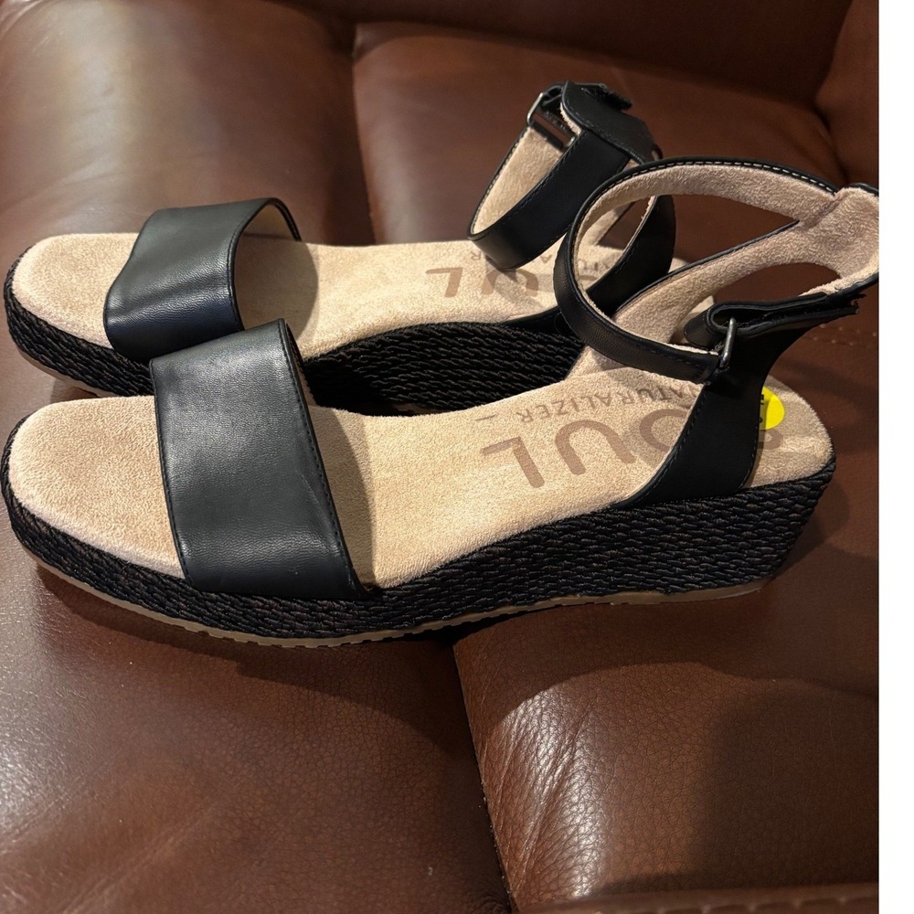 Soul Naturalizer Womens Black Espadrille Wedge Platform Sandals Ankle Strap 9.5